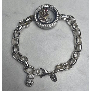 Origami Owl Silver Tone Bracelet -Mom Heart Charm - Holy Bible - Wine - Letter C